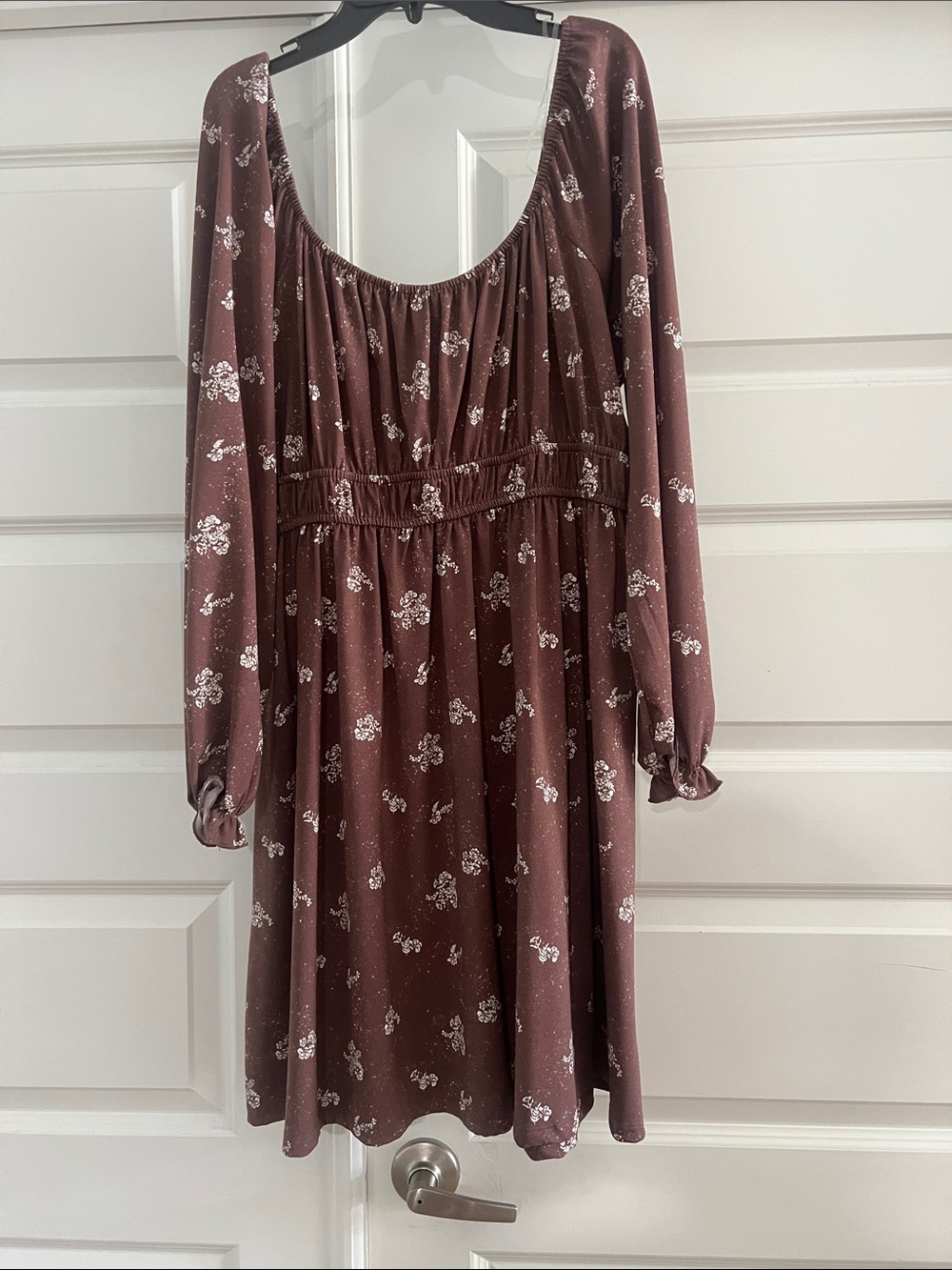 SO Brown Floral Long-Sleeve Smocked Waist Dress